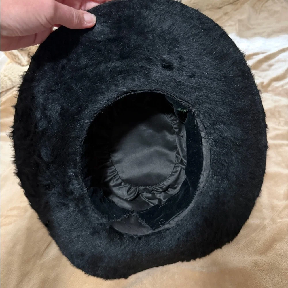 Vintage Black Edwardian Angora Fur Hat With Ribbon - Picture 3 of 5